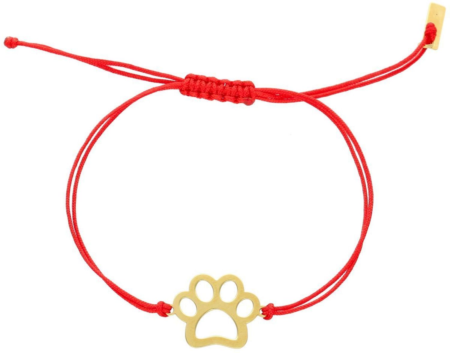 Bransoletka damska srebrna pozłacana próby 925 z zawieszką łapki psa na czerwonym sznurku. Waga 1,23 g, wymiary 1,7 x 1,5 cm, zapięcie regulowane. Idealna dla miłośniczek zwierząt.jpg